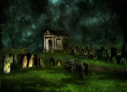 墓地在多云的夜晚全高清壁纸和背景