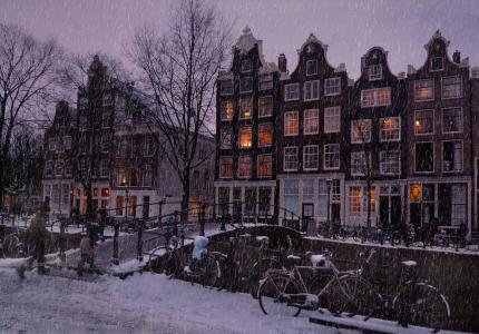 冬季的夜晚在阿姆斯特丹全高清壁纸和背景图像