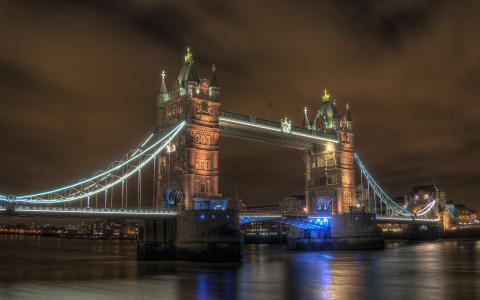 伦敦塔桥在晚上全高清壁纸和背景图像