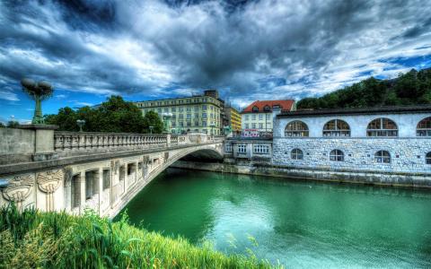 在斯洛文尼亚河城市全高清壁纸和背景图像
