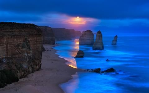 日落十二使徒海滩在澳大利亚全高清壁纸和背景