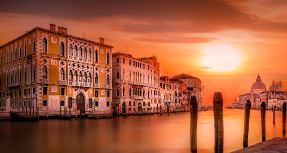 意大利威尼斯大运河日落4k超高清壁纸和背景图像