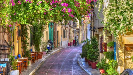希腊雅典的小街全高清壁纸和背景图像