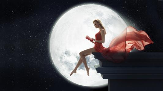 女人读月光8k超高清壁纸和背景图片