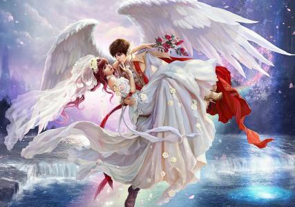 天使新娘和新郎全高清壁纸和背景图像