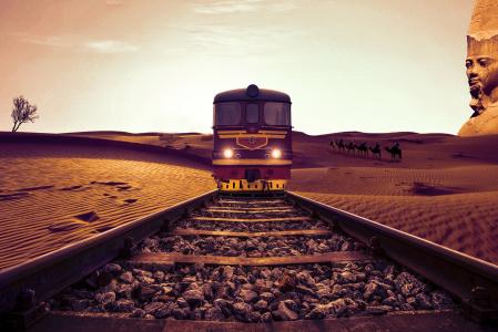 通过沙漠景观铁路线全高清壁纸和背景