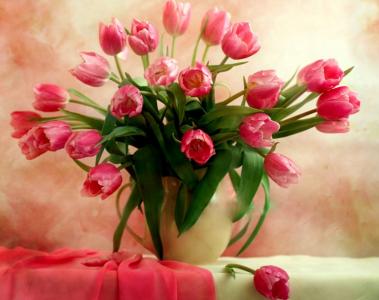 花瓶里的粉红色郁金香壁纸和背景