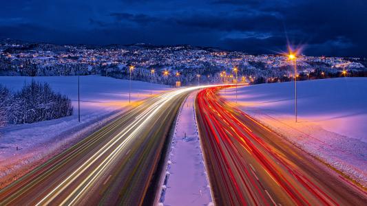挪威冬季道路全高清壁纸和背景