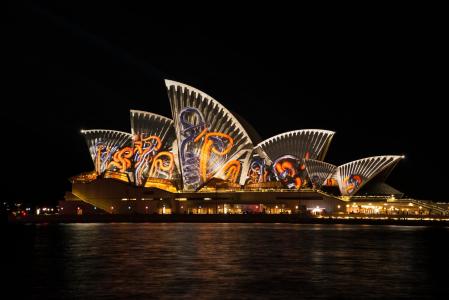 悉尼歌剧院生动的悉尼节日灯光秀全高清壁纸和背景图片