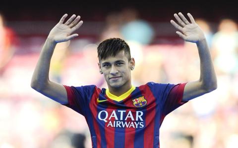 巴塞罗那Neymar足球运动员举起手来