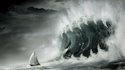 船和海啸波