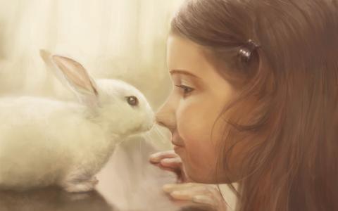 一只兔子的女孩的图片