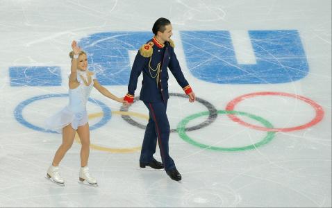 俄罗斯花样滑冰选手Tatyana Volosozhar和Maxim Trankov在索契