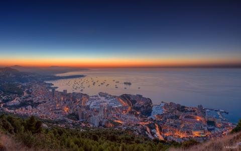 摩纳哥的全景2012年 - 在日落