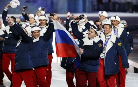 俄罗斯队在索契奥运会开幕式上