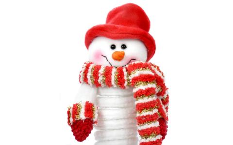 在圣诞节的时候在白色背景上的快乐雪人