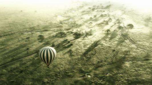 热气球飞行，塞伦盖蒂非洲