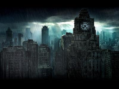 雨在一个被毁的城市
