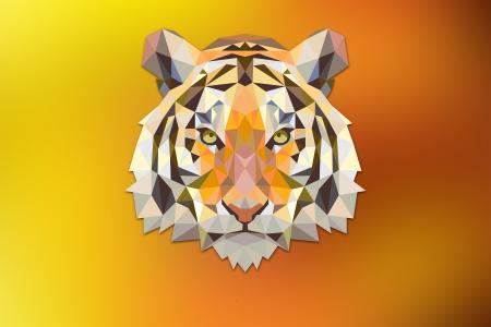 一只橙色的老虎头，三维图形