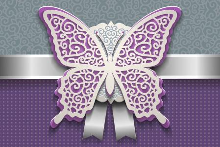 与白色，3d图表的紫色蝴蝶