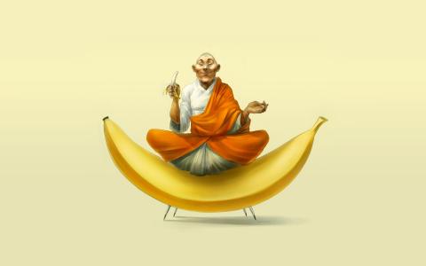 佛教坐在一根香蕉上
