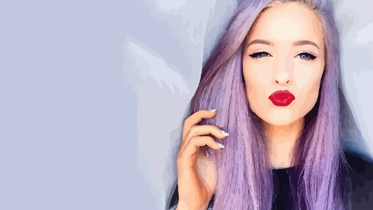 紫色的头发，绘图的女孩