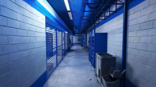 蓝色地下室内部，游戏镜像的边缘