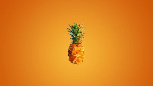 在橙色背景的菠萝，3-D图表