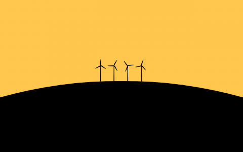 风力发电机，黑色和橙色的背景