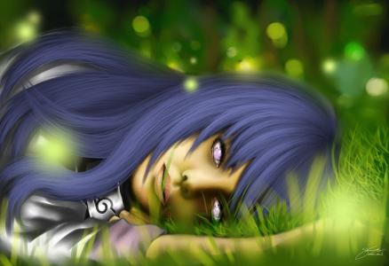 Hinata躺在草地上