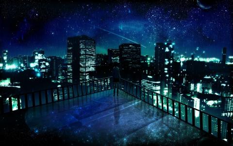 晚上俯瞰城市
