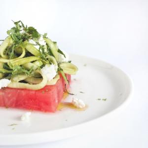 Zucchini Noodles & Watermelon Salad With Lime, Chèvre, and Mint